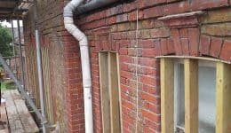 Failed Brick Arches Supported. Picture also shows where bad joint reinforcement has been carried out.